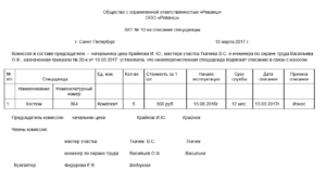 Приказ на списание спецодежды образец. Причины списания спецодежды пришедшей в негодность